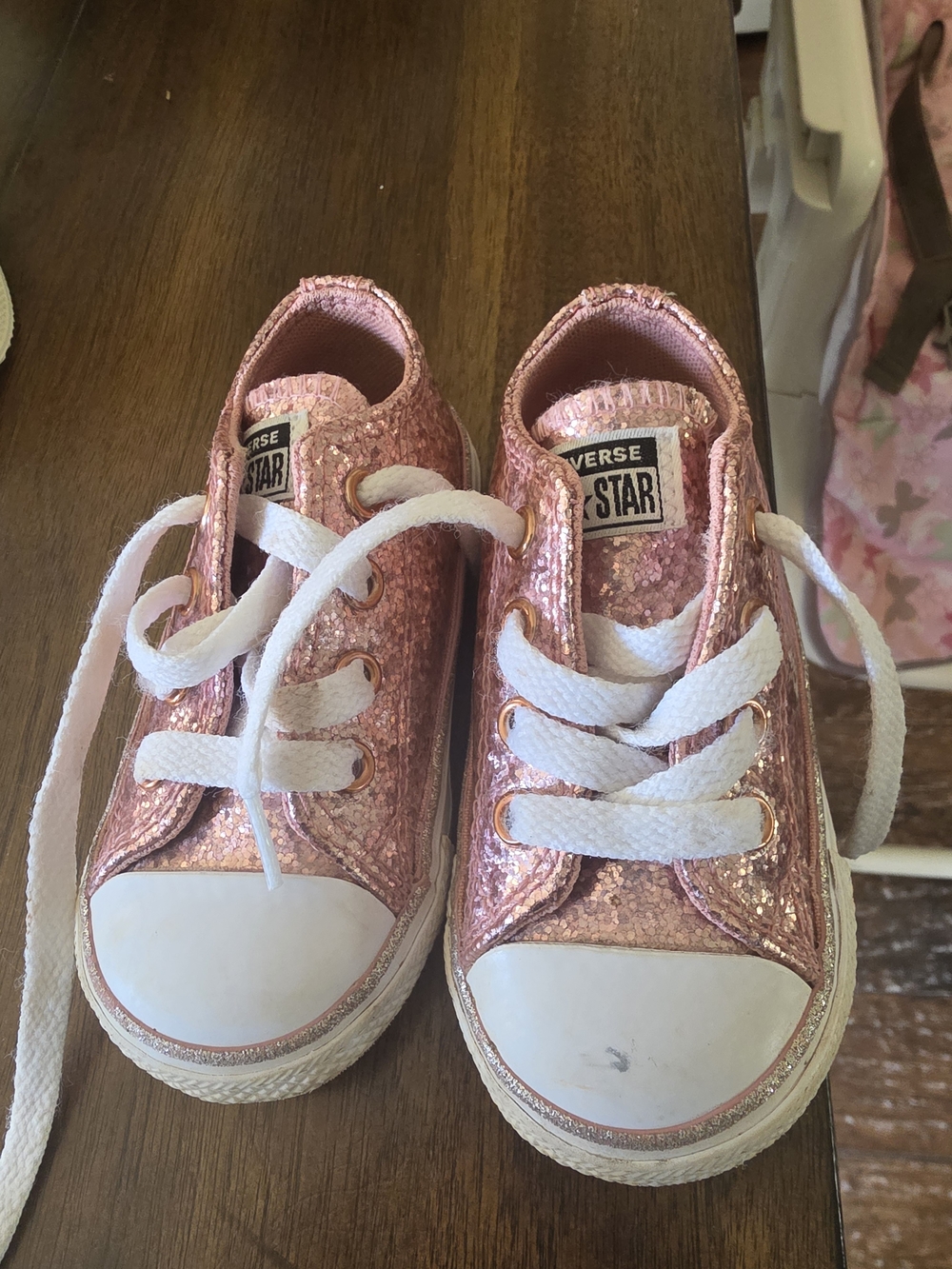 Converse Kids Rose Gold Glitter Low Top Sneakers